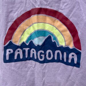 Patagonia T Shirt Girls M (10) purple Short Sleeve Graphic Print Logo Outdoor